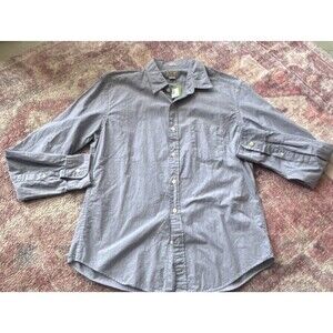 J.CREW Men's Gray White Striped Slim Fit Cotton Button-Up Shirt Size L